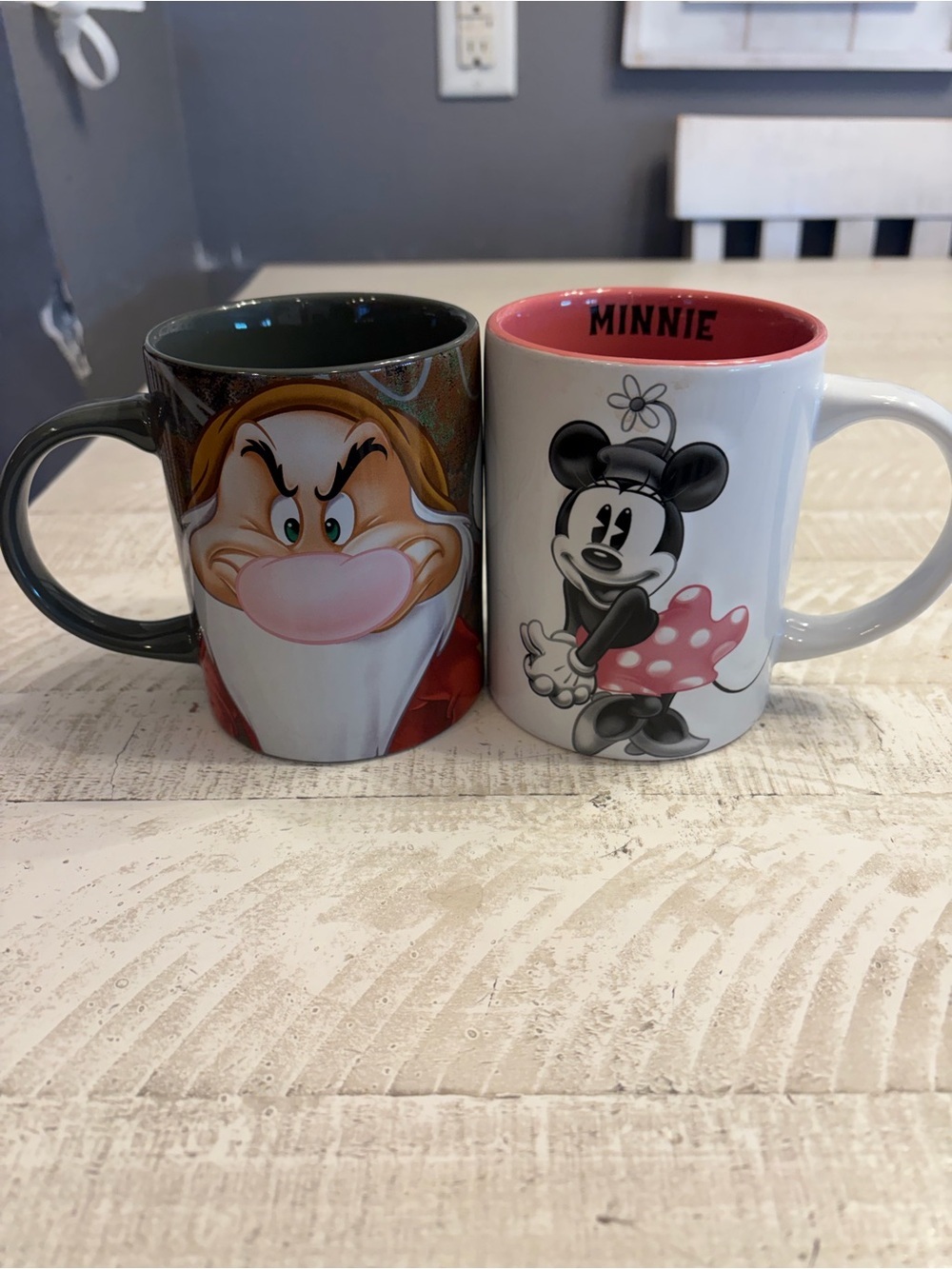 Minnie Mouse and Grumpy Disney mugs